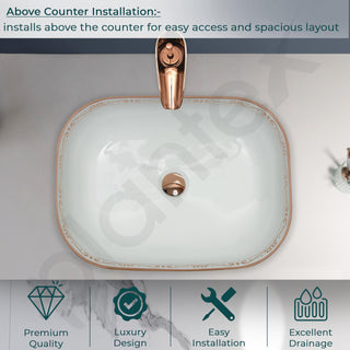 Plantex Table Top Wash Basin For Bathroom/Designer Ceramic Basin/Countertop Vessel Sink Basin - Indo-European Collection (20 x 14.5 x 5.5 Inch)