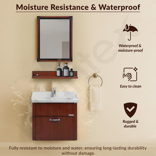 Plantex Wall Mount Vanity Cabinet with Washbasin and Mirror/Unbrekable Bathroom Organizer/Washbasin with Cabinet (Brown)