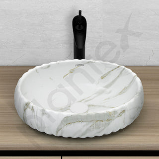Plantex Ceramic Basin for Bathroom/Table Top Ceramic Basin/Washbasin for Bathroom (Marble Finish - 19.5 x 14 x 6 Inch)