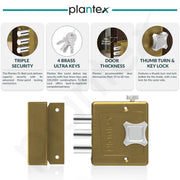 Plantex Dead Bolt Lock/Rim Lock Set for Home/Hotel/Office - Pack of 1 (Brass Antique)