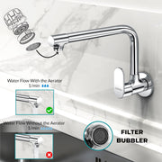 Plantex Brass Kitchen Taps for Home Sink/Kitchen Sink Tap with Water Saving Nozzle/360° Swivel Spout for Kitchen Faucet with Brass Wall Flange -(OCE-1309-Chrome)
