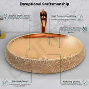Plantex Ceramic Wash Basin for Bathroom/Vessel Sink/Countertop Washbasin - Indo-European Collection (Rose Gold, 22 x 15 x 6 Inch)