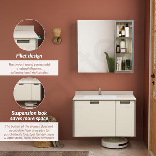 Plantex Wash Basin with Cabinet Full Set/Rectangle Bathroom Vanity/Bathroom Washbasin Cabinet with LED Mirror and Coupling (NZBC-37)