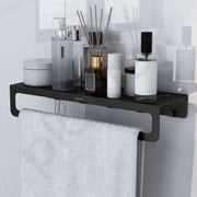 Plantex Alloy Steel No Drill Bathroom Organiser/Self Adhesive Wall Mount Multipurpose Shelf/Rack/Towel Rod/Hooks for Bathroom - Pack of 1 (15 x 5 Inch, Black)