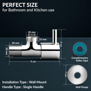 Plantex Angle Valve with Flanges and Teflon Tape/Pack of 2/Angle Cock for Bathroom and Kitchen - (Chrome)