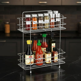 Plantex Wall Mounted Kitchen Organizer Rack/2 Tier Spice Rack for Kitchen/Hanging Shelves/Spice Organizer Storage Stand -(Chrome, 2 Tier)