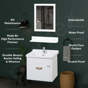 Plantex Unbreakable Wall Mount Vanity Cabinet & Washbasin Set/Washbasin with Cabinet/Basin Cabinet for Bathroom with Mirror & Shelf (White) Glass, Ceramic and HPP