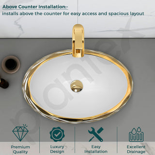 Plantex Table Top Wash Basin For Bathroom/Designer Ceramic Basin/Countertop Vessel Sink Basin - Indo-European Collection (EQTT-593, 23.5 x 15 x 7 Inch)