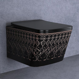 Plantex Ceramic Wall Hung Commode/Rimless Washdown Western Commode/P Trap Western Toilet with Soft Close  Seat Cover - (Matt Black)