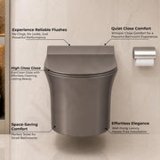 Plantex Platinum Ceramic Rimless Wall Hanging Commode/Western Toilet/Washdown Flush for Bathroom/Commode with Soft Toilet Seat Cover - P Trap ( Choco )