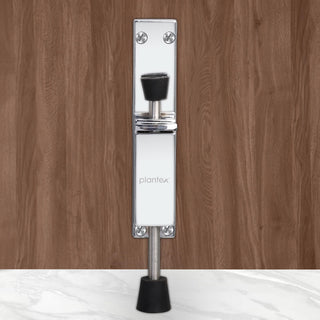 Plantex Kickdown Door Stoper Spring Loaded Telescopic Step On/Off Door Stopper Rubber, Adjustable Heavy Duty Door Locks Holder Stop/Release by Foot - (Chrome)