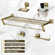 Plantex Decan 304 Grade Stainless Steel Bathroom Accessories Set- Towel Rack/Soap Holder/Robe Hook/Napkin Ring/Tumbler Holder/Bathroom Accessories 5Pcs Combo (Brass Antique)