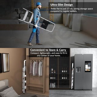 Plantex Big Foot 4 Step Ladder for Home/Fully Aluminium Folding Ladder/Wide Anti-Skid Steps (Black-Silver)