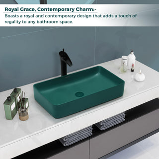 Plantex Basin for Bathroom/Ceramic Table Top Wash Basin/Over Counter Washbasin for Restaurant/Hotel (Rectangle - Matt Green, 24 x 14 x 4.5 Inch)