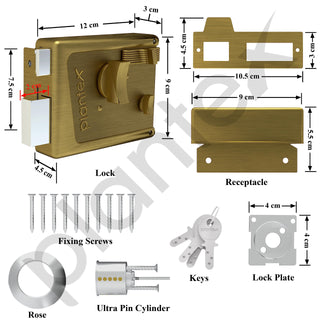 Plantex Heavy Duty Night Latch Door Lock with Key & Knob for Main Door/Inside Opening for Home,Hotel,Office - Pack of 1 (Brass Antique)