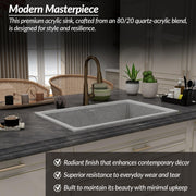 Plantex Quartz Acrylic Kitchen Sink/Undermount Sink for Kitchen with 10 Years Warranty by Plantex/Granite Single Bowl Kitchen Sinks with Coupling (Brun - 32x20 Inches)