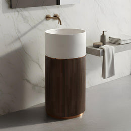 Plantex Pedestal Wash Basin/Acrylic Resin & Quartz Free Standing Round Basin for Bathroom/Home/Office/Restaurant- (10056, Beige & Brown)