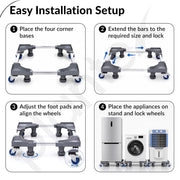 Plantex Adjustable Washing Machine Stand for Fridge/Heavy Duty Refrigerator Trolley with Lockable Wheels/8 Jack Anti-Vibration Support/180 kg Load Capacity - (Grey & Chrome)