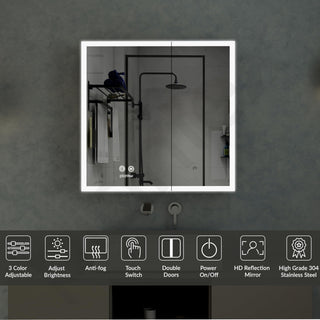 Plantex 304 Grade Stainless Steel Cabinet with LED Mirror/Bathroom Shelf for Wall with Mirror/Double Door Luxury Bathroom Cabinet (19x19 Inch-LED & Defogger/Chrome)