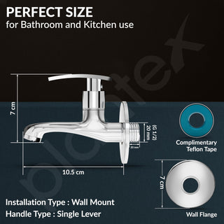 Plantex Long Body Bib Cock for Bathroom with Water Saving Aerator/Wall Mount BibTap with Wall Flange and Teflon Tape for Bathroom (Samar-1262-Chrome Finish)