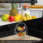 Plantex 2-Tier Swing Fruit Basket for Dining Table/Stainless Steel Fruit Storage Basket for Kitchen/Vegetable Stand(Nickel Chrome Finish)
