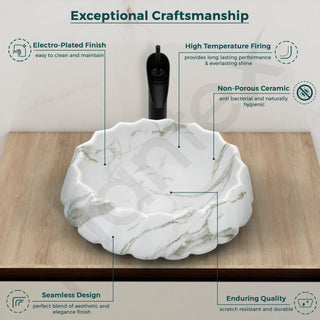 Plantex Ceramic Basin for Bathroom/Table Top Wash Basin/Washbasin for Living Room/Restaurant (Marble Finish, 17 x 15 x 6 Inch)