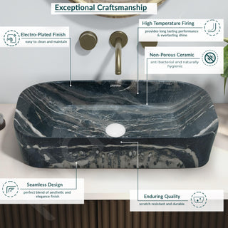 Plantex Tabletop Basin for Bathroom/Ceramic Marble Wash Basin/Rectangle Countertop Hand Washbasin for Home/Office (21.5x14x5 Inch - Marble Finish)
