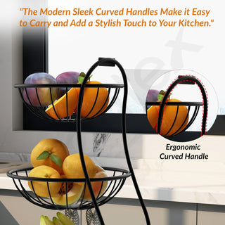 Plantex Elegant High Grade Steel 3-Tier Fruit & Vegetable Basket For Dining Table/Kitchen-Big Size(Black),Solid, 12 liter
