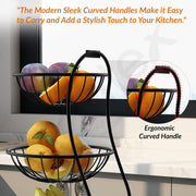 Plantex Elegant High Grade Steel 3-Tier Fruit & Vegetable Basket For Dining Table/Kitchen-Big Size(Black),Solid, 12 liter