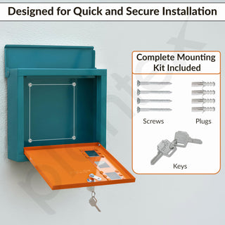 Plantex GI Steel Letter Box/Complaint Box/Small Suggestion Box for Office/Post Box for Home/Wall Mount Mail Box - (Green & Orange)