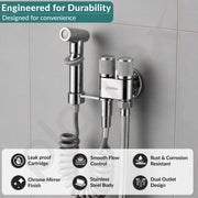 Plantex Jet Spray for Toilet/Health Faucet with Shower Hose/ABS Handheld Bidet Spray/2-in-1 Dual Control Valve/Bathroom & Kitchen – Chrome