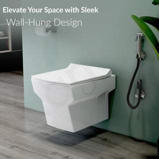 Plantex Commode for Toilet/Ceramic Western Toilet/Square Wall Hung Commode with Soft Closing Toilet Seat - P Trap Outlet - (White)