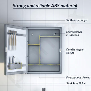 Plantex Bathroom Cabinet with Mirror/ABS Bathroom Storage Organiser/Multipurpose Shelf/Wall Mount Mirror Cabinet for Wash Basin (14x18 Inch, Grey)