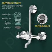Plantex Wall Mixer for Bathroom 2 in 1 with L-Bend Connecter for Overhead Shower with Brass Spindle/Mixer with Nickel Chrome Mirror Finish/Teflon Tape and Wall Flange-(Mks-1279)
