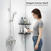 Plantex Glass Corner Shelf For Bathroom Wall/Bathroom Corner Glass Shelf/Glass Shelf for Living Room/Kitchen Storage Rack (9x9 Inches) (Black - Pack of 2)