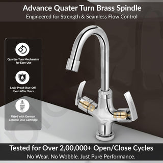 Plantex Pure Brass Wash Basin Tap/Hot & Cold with 360° Swivel Spout/Water Tap/Basin Tap for Home with 7 Year Warranty-(COL-1009-Chrome)