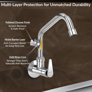 Plantex LEA-710 Pure Brass Kitchen Sink Tap with Brass Wall Flange and Teflon Tape/360° Swivel Spout Tap for Kitchen Sink -7 Year Warranty by Plantex (Mirror Chrome)