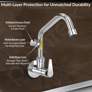 Plantex LEA-710 Pure Brass Kitchen Sink Tap with Brass Wall Flange and Teflon Tape/360Ãƒâ€šÃ‚Â° Swivel Spout Tap for Kitchen Sink -7 Year Warranty by Plantex (Mirror Chrome)