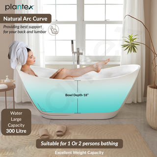 Plantex Freestanding Bath tub For Bathroom/Bathtub for Adults/Deep Soaker Bathtub with Overflow, Popup and Drain Pipe (BSM-206-White-1500mm)