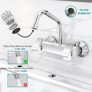 Plantex Pure Brass Sink Mixer Tap for Kitchen Hot & Cold/ 360° Swivel Spout Kitchen Sink Tap with Brass Wall Flange & Teflon Tape -7 Year Warranty