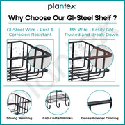 Plantex Multipurpose Bathroom Organiser Without Drill/GI Steel Self-Adhesive Shelf/Wall Mounted Shelf for Bathroom With Hooks- Pack of 2 (Black,Powder Coated)