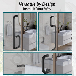Plantex Shower Door Handle/Stainless Steel Towel Bar Combination/Towel Holder for Glass Shower Door and Bath Door Pull Handle - Pack of 1 (Black)