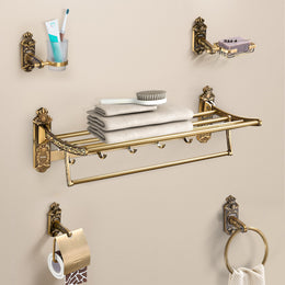 Plantex Aluminium Antique Bathroom Accessories Set Of 5-Pcs/Bathroom Hardware Set (Towel Rack/Napkin Ring/Paper Holder/Soap Dish/Tumbler Holder), Gold
