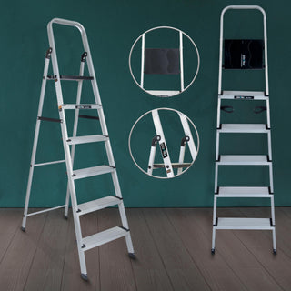 Plantex Big Foot 6 Step Ladder for Home/Aluminium Folding Ladder/Wide Anti-Skid Steps/Multipurpose Use (Black-Silver)
