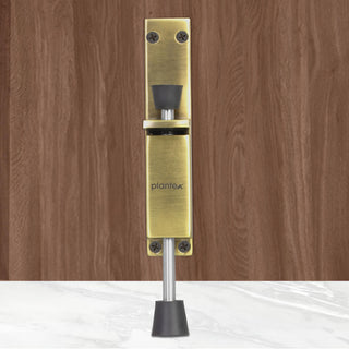 Plantex Kickdown Door Stopper Spring Loaded Telescopic Step On/Off Door Stopper Rubber, Adjustable Heavy Duty Door Locks Holder Stop/Release by Foot - (Brass Antique)