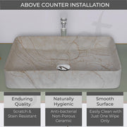 Plantex Tabletop Wash Basin/Bathroom Sink/Wash Basin Over Counter/Designer Ceramic Wash Basin for Bathroom (Marble Finish, 24 x 13 x 5 Inch)