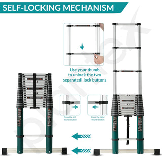 Plantex 6.2m (20.5 ft.) Aluminium Telescopic Ladder/16-Steps Portable Ladder with Removable Hooks/Foldable Multipurpose Collapsible Ladder for Home & Outdoor Use/2 Years of Warranty By Plantex-(Green)