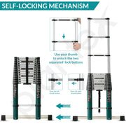 Plantex 6.2m (20.5 ft.) Aluminium Telescopic Ladder/16-Steps Portable Ladder with Removable Hooks/Foldable Multipurpose Collapsible Ladder for Home & Outdoor Use/2 Years of Warranty By Plantex-(Green)
