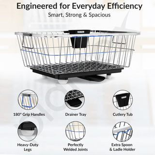Plantex Stainless Steel Dish Drainer Basket for Kitchen Utensils/Dish Drying Rack with Drainer/Bartan Basket/Plate Stand Size - 23X9 Inch (Chrome)