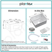 Plantex Guranteed Stainless Steel 304 Grade Kitchen Sink/Undermount Sink for Kitchen with 7 Years of Warranty by Plantex/Single Bowl Sink with Fittings & Drying Rack (Silver Matt - 21x18 Inches)